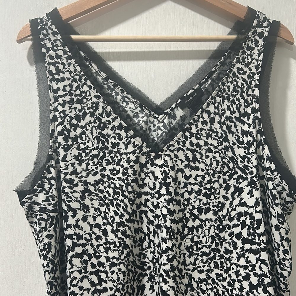 HALOGEN WOMENS RAW EDGE TANK BLACK LEOPARD PRINT Sz 1 - Picture 4 of 11